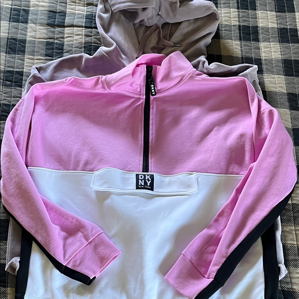 DKNY Pink and White Zipper Sweatshirt